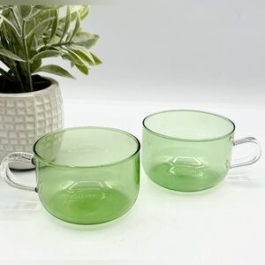 2 Borosilicate Green tinted Tea, Coffee or Espresso Glass cups